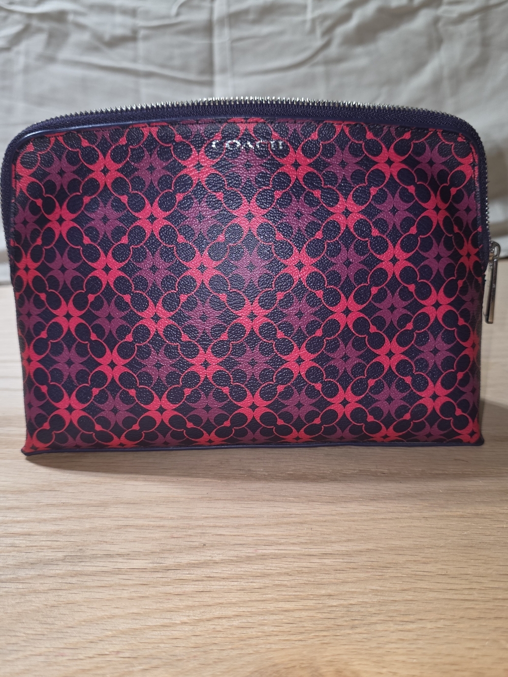 Coach Pink & Purple Signature Pattern Zip Cosmetic Pouch